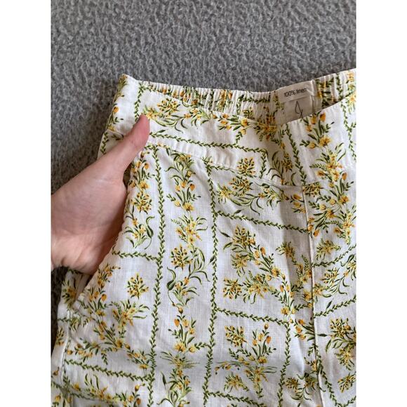 Joie Pants Small Linen Wide Leg Crop Floral High Rise Pull On Boho Beach Yellow - Picture 3 of 15